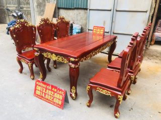 Siêu phẩm bàn ăn hoàng gia 1m8x90 6 ghế louis gỗ gõ đỏ dát vàng (Anh Thuận, Vĩnh Phúc) 14 bộ bàn ăn 6 ghế