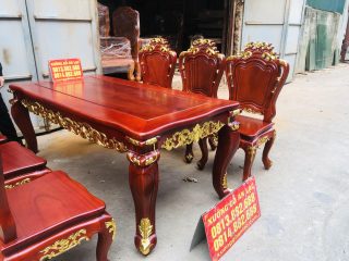 Siêu phẩm bàn ăn hoàng gia 1m8x90 6 ghế louis gỗ gõ đỏ dát vàng (Anh Thuận, Vĩnh Phúc) 15 bộ bàn ăn phòng cách hoàng gia