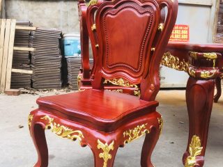 Siêu phẩm bàn ăn hoàng gia 1m8x90 6 ghế louis gỗ gõ đỏ dát vàng (Anh Thuận, Vĩnh Phúc) 18 mẫu ghế louis gỗ gõ đục hoa lá tây