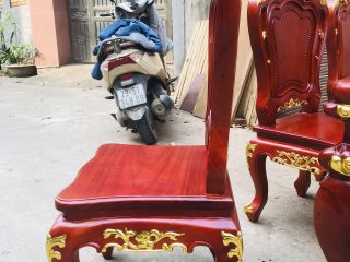 Siêu phẩm bàn ăn hoàng gia 1m8x90 6 ghế louis gỗ gõ đỏ dát vàng (Anh Thuận, Vĩnh Phúc) 19 ghế tựa cao gỗ gõ đỏ