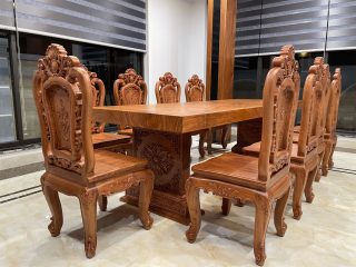 bộ bàn ăn louis hồng hạt