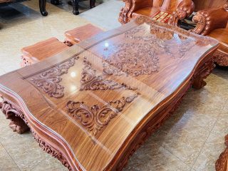Siêu phẩm bàn ghế louis hoàng gia nguyên khối 10 món gỗ hương đá (Anh Duy, Sài Gòn) 23 mặt bàn nguyên khối 10p