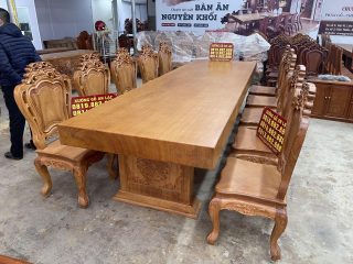Siêu phẩm bàn ăn nguyên khối 3m55cm kết hợp 10 ghế louis gỗ gõ đỏ (Chú Nhẫn, Hưng Yên) 9 bộ bàn ăn 10 ghế phong cách hoàng gia
