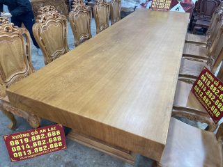 Siêu phẩm bàn ăn nguyên khối 3m55cm kết hợp 10 ghế louis gỗ gõ đỏ (Chú Nhẫn, Hưng Yên) 10 mẫu bàn ăn chữ nhật nguyên khối