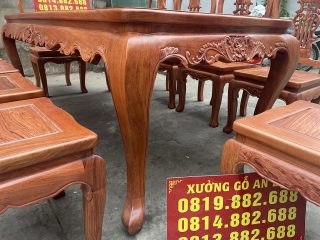 Mẫu bàn ăn louis hoàng gia kết hợp 10 ghế cây đàn gỗ hương đá cao cấp (Chú Thọ, Vĩnh Phúc) 14 chân bàn bản 12 cong lượn