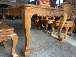 Bộ bàn ăn hoàng gia 6 ghế louis hoa lá tây gỗ hương đá (Chị Duyên, Nam Định) 9 mẫu bàn ăn louis hoàng gia