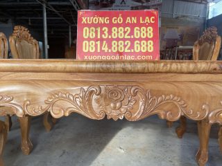 Bộ bàn ăn hoàng gia 6 ghế louis hoa lá tây gỗ hương đá (Chị Duyên, Nam Định) 10 yếm bàn vén lượn chạm hoa hồng lá tây