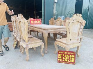 Bộ bàn ăn hoàng gia kết hợp 10 ghế louis gỗ gõ đỏ hàng vip xong mộc (Anh Minh, Hải Dương) 16 mẫu bàn ăn 10 ghế
