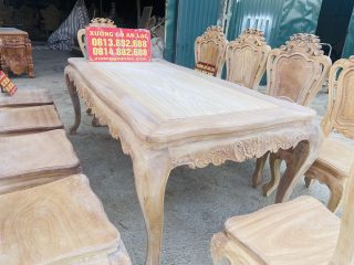 Bộ bàn ăn hoàng gia kết hợp 10 ghế louis gỗ gõ đỏ hàng vip xong mộc (Anh Minh, Hải Dương) 17 mẫu bàn ăn hoàng gia chân cong