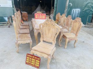 Bộ bàn ăn hoàng gia kết hợp 10 ghế louis gỗ gõ đỏ hàng vip xong mộc (Anh Minh, Hải Dương) 21 trọn bộ 10 ghế louis hoàng gia