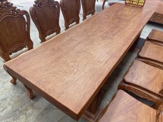Bàn ăn nguyên khối siêu vip kết hợp 8 ghế louis hoa lá tây gỗ hương đá (Anh Thịnh, Thanh Hóa) 13 mẫu bàn ăn chữ nhật nguyên khối