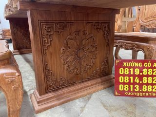Bàn ăn nguyên khối siêu vip kết hợp 8 ghế louis hoa lá tây gỗ hương đá (Anh Thịnh, Thanh Hóa) 16 hệ chân bàn nguyên khối 10p
