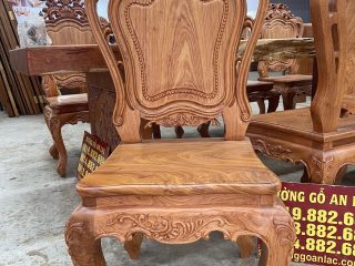 Bàn ăn nguyên khối siêu vip kết hợp 8 ghế louis hoa lá tây gỗ hương đá (Anh Thịnh, Thanh Hóa) 17 bộ bàn ghế ăn louis hoàng gia