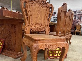 Bàn ăn nguyên khối siêu vip kết hợp 8 ghế louis hoa lá tây gỗ hương đá (Anh Thịnh, Thanh Hóa) 18 mẫu ghế louis hoàng gia tân cổ điển