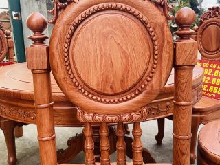 Bàn ăn tròn 6 ghế louis mẫu đồng hồ cổ điển gỗ hương đá (Anh Tài, Vĩnh Phúc) 14 vách tựa lưng ghế đồng hồ