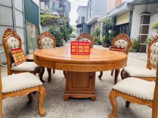 Bàn ăn tròn 8 ghế louis bọc đệm gỗ gõ đỏ cao cấp (Anh Tú, Hai Bà Trưng - Hà Nội) 15 bàn ăn louis hoàng gia sang trọng