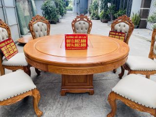 Bàn ăn tròn 8 ghế louis bọc đệm gỗ gõ đỏ cao cấp (Anh Tú, Hai Bà Trưng - Hà Nội) 16 bàn ăn tròn 8 ghế