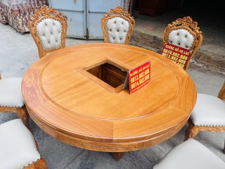 Bàn ăn tròn 8 ghế louis bọc đệm gỗ gõ đỏ cao cấp (Anh Tú, Hai Bà Trưng - Hà Nội) 17 bàn ăn hoàng gia đường kính 1m6