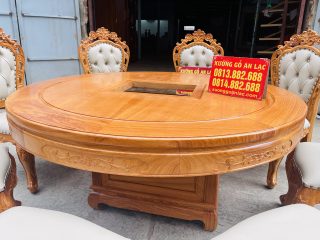 Bàn ăn tròn 8 ghế louis bọc đệm gỗ gõ đỏ cao cấp (Anh Tú, Hai Bà Trưng - Hà Nội) 18 mặt bàn khuôn 4p ván 2p