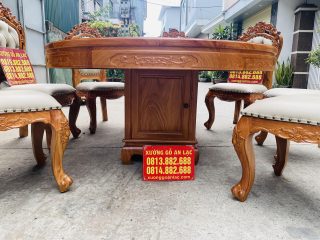 Bàn ăn tròn 8 ghế louis bọc đệm gỗ gõ đỏ cao cấp (Anh Tú, Hai Bà Trưng - Hà Nội) 20 chân bàn dạng hộp tủ