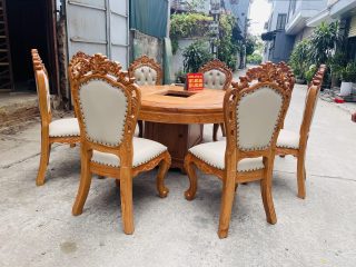 Bàn ăn tròn 8 ghế louis bọc đệm gỗ gõ đỏ cao cấp (Anh Tú, Hai Bà Trưng - Hà Nội) 22 bộ bàn ăn 8 ghế