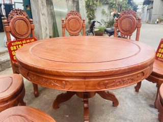 Mẫu bàn ăn tròn 8 ghế louis cổ điển gỗ hương đá cao cấp (Anh Thông, Thái Nguyên) 13 bàn ăn hoàng gia tân cổ điển