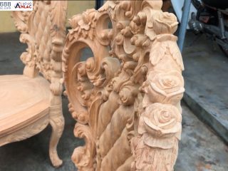 Bản mộc bộ bàn ăn hoàng gia 10 ghế louis gỗ gõ đỏ hàng vip (Anh Tịnh, Thanh Hóa) 19 lưng tựa ôm cong đục họa tiết sắc nét