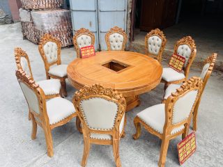 Mẫu bàn tròn xoay 10 ghế louis bọc đệm gỗ gõ đỏ siêu vip (Anh Mạnh, Hải Dương) 13 bộ bàn ghế ăn louis hoàng gia