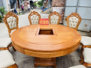 Mẫu bàn tròn xoay 10 ghế louis bọc đệm gỗ gõ đỏ siêu vip (Anh Mạnh, Hải Dương) 16 mặt bàn khung tranh khuon 4 ván 2