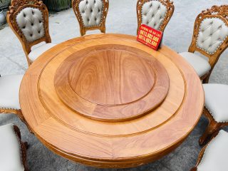 Mẫu bàn tròn xoay 10 ghế louis bọc đệm gỗ gõ đỏ siêu vip (Anh Mạnh, Hải Dương) 18 cận cảnh mặt mâm xoay