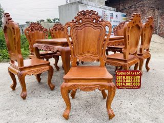 Bộ bàn ăn 8 ghế phong cách hoàng gia gỗ gõ đỏ (Anh Thế, Hải Phòng) 18 bộ bàn ăn 8 ghế louis