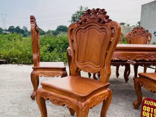 Bộ bàn ăn 8 ghế phong cách hoàng gia gỗ gõ đỏ (Anh Thế, Hải Phòng) 19 ghế louis lưng cao không tay