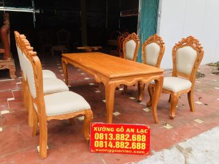 Bộ bàn ăn louis 6 ghế hoàng gia bọc đệm cao cấp (Anh Tuyên, Đà Nẵng) 11 mẫu bàn ghế ăn gỗ gõ đỏ bọc đệm