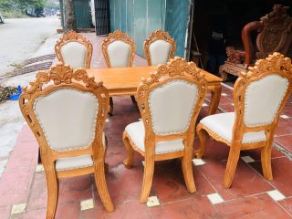 Bộ bàn ăn louis 6 ghế hoàng gia bọc đệm cao cấp (Anh Tuyên, Đà Nẵng) 12 bộ bàn ghế ăn louis cao cấp