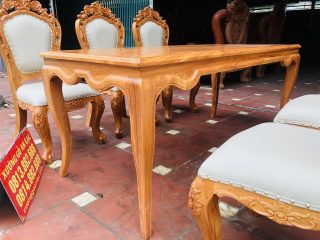 Bộ bàn ăn louis 6 ghế hoàng gia bọc đệm cao cấp (Anh Tuyên, Đà Nẵng) 15 hệ chân bàn louis hoàng gia