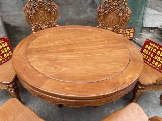 Bộ bàn ăn tròn 6 ghế louis gỗ gõ đỏ siêu vip (Chú Mạnh, Thái Bình) 8 bàn ăn tròn đường kính 1m37
