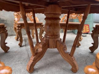 Bộ bàn ăn tròn 6 ghế louis gỗ gõ đỏ siêu vip (Chú Mạnh, Thái Bình) 9 thiết kế chân trụ 25cm
