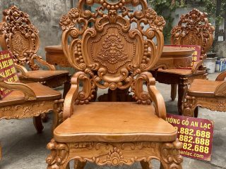 Bộ bàn ăn tròn 6 ghế louis gỗ gõ đỏ siêu vip (Chú Mạnh, Thái Bình) 10 mẫu ghế louis hoàng gia vip