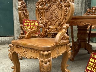 Bộ bàn ăn tròn 6 ghế louis gỗ gõ đỏ siêu vip (Chú Mạnh, Thái Bình) 11 ghế ăn lưng cao có tay