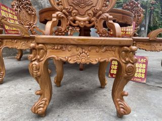 Bộ bàn ăn tròn 6 ghế louis gỗ gõ đỏ siêu vip (Chú Mạnh, Thái Bình) 13 ghế ăn mặt ngồi ván tràn