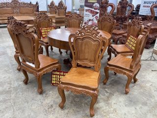 bộ bàn ăn 8 ghế louis hoàng gia