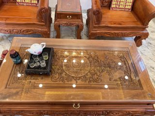 bàn trà hoàng gia gỗ hương chạm hoa lá tây