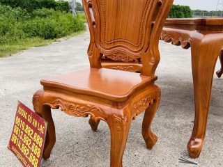 Mẫu bàn ăn hoàng gia 6 ghế louis gỗ gõ cao cấp (Chị Huyền, Nam Định) 23 mặt ngồi ván tràn liền tấm