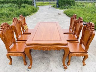 Mẫu bàn ăn hoàng gia 6 ghế louis gỗ gõ cao cấp (Chị Huyền, Nam Định) 13 bộ bàn ghế ăn phong cách hoàng gia