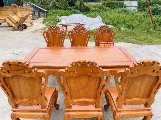 Mẫu bàn ăn hoàng gia 6 ghế louis gỗ gõ cao cấp (Chị Huyền, Nam Định) 15 bộ bàn ăn 6 ghế louis