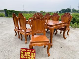Mẫu bàn ăn hoàng gia 6 ghế louis gỗ gõ cao cấp (Chị Huyền, Nam Định) 19 bộ bàn ăn kết hợp 6 ghế louis