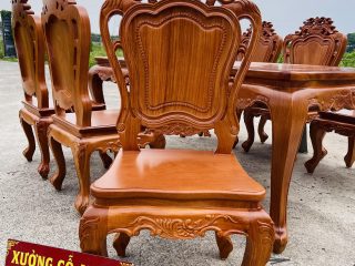 Mẫu bàn ăn hoàng gia 6 ghế louis gỗ gõ cao cấp (Chị Huyền, Nam Định) 20 mẫu ghế ăn louis hoàng gia