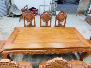 Mẫu bàn ăn hoàng gia 8 ghế louis cổ điển gỗ hương đá (Chị Nhi, Long Biên) 13 bàn ăn hoàng gia mặt khung ván