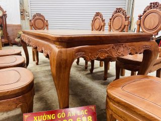 Mẫu bàn ăn hoàng gia 8 ghế louis cổ điển gỗ hương đá (Chị Nhi, Long Biên) 15 chân bàn louis 12p
