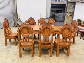 Mẫu bàn ăn hoàng gia 8 ghế louis cổ điển gỗ hương đá (Chị Nhi, Long Biên) 16 bộ bàn ăn gỗ hương đá